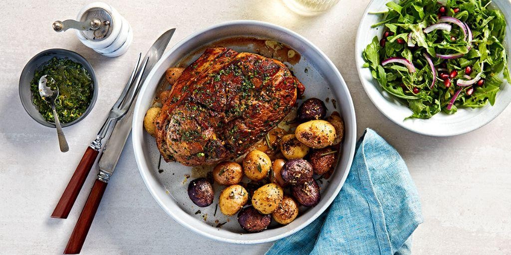Boneless Leg of Lamb with Mint Pesto and Roasted Potatoes