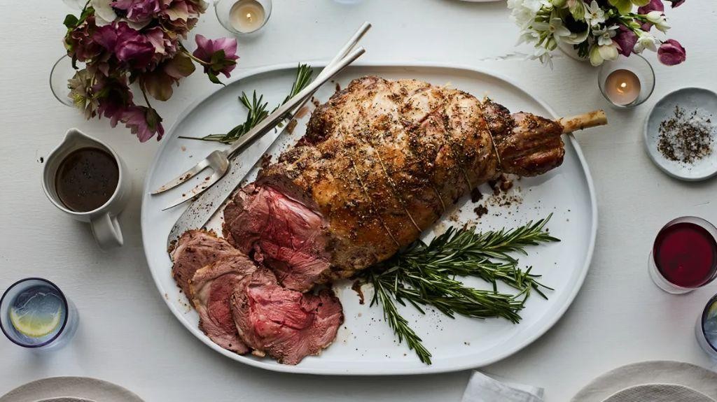 Boneless Leg of Lamb with Roasted Garlic and Rosemary Jus