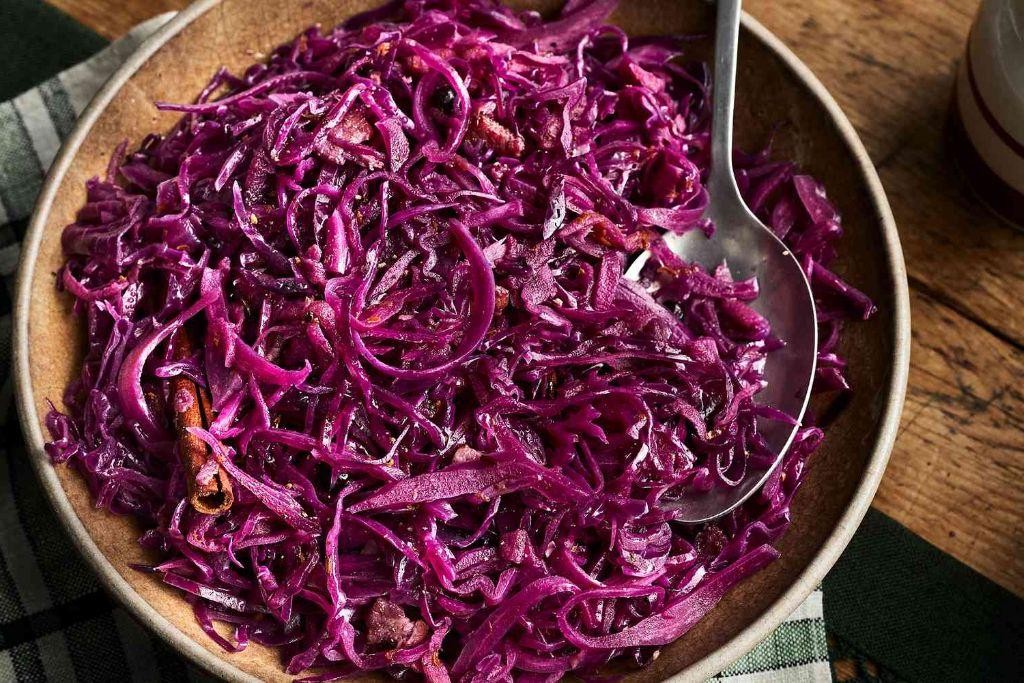 Braised Red Cabbage with Apples and Bacon
