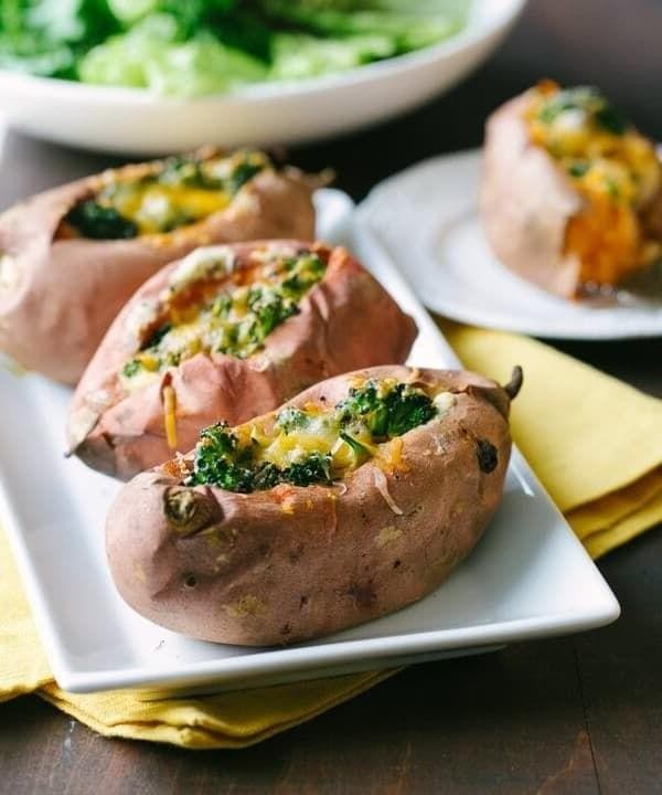Broccoli and Cheese Stuffed Sweet Potatoes