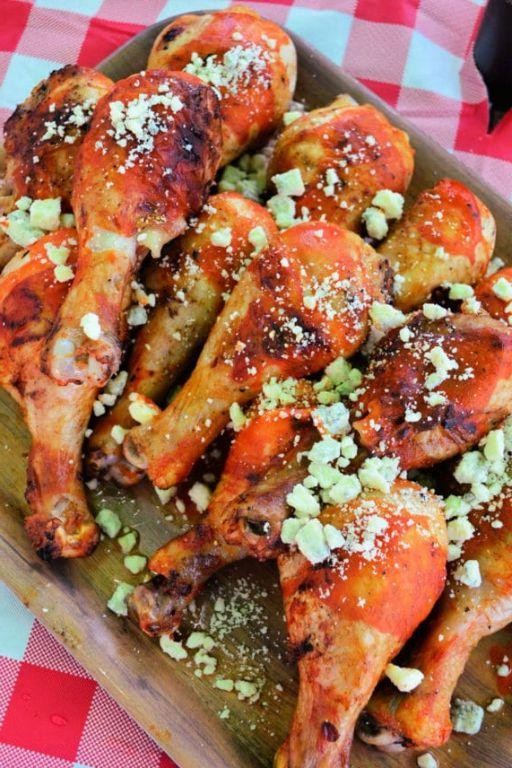 Buffalo Baked Chicken Legs with Blue Cheese Dip