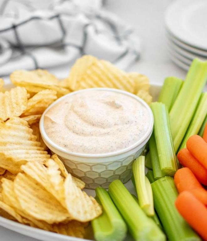 Buffalo Veggie Chips with Ranch Dressing
