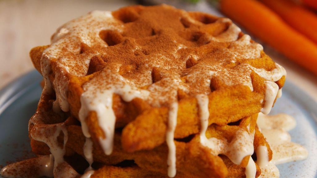 Carrot Cake Waffles with Cream Cheese Drizzle