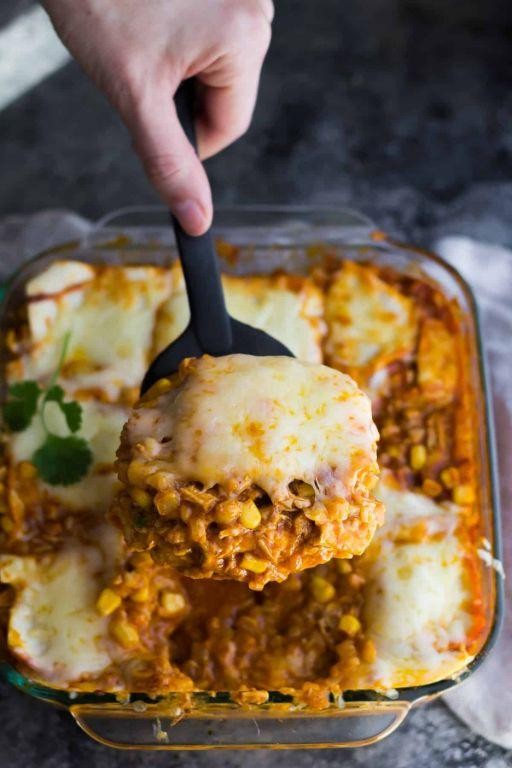 Cauliflower Rice Chicken Enchilada Bake