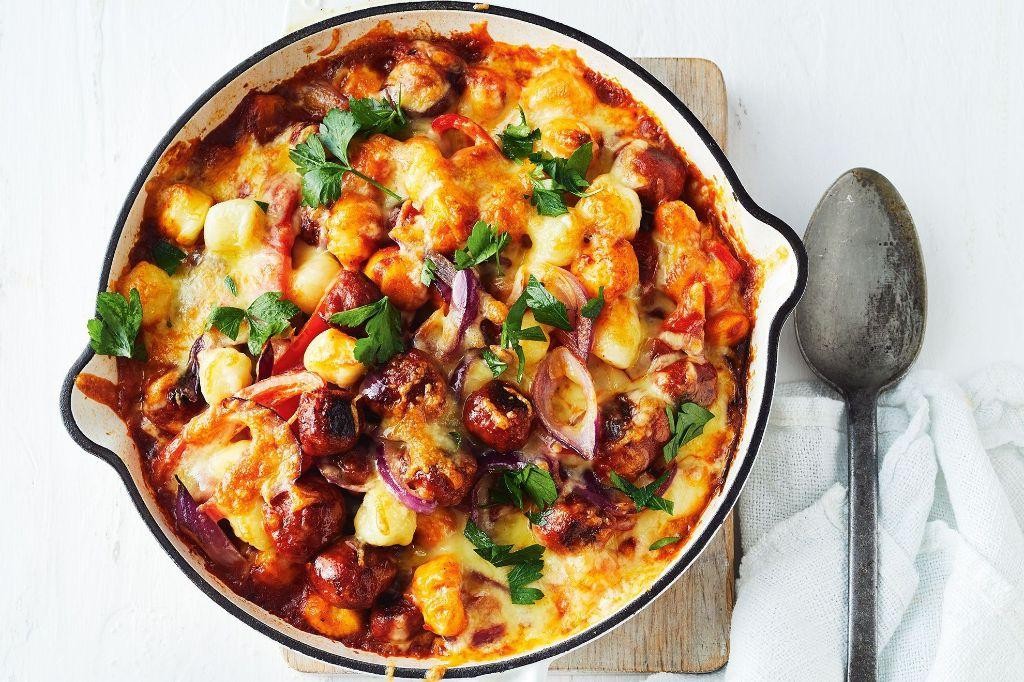 Cheesy Meatball and Gnocchi Bake