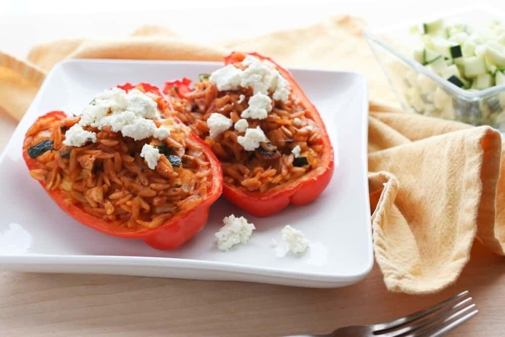 Cheesy Orzo Stuffed Bell Peppers