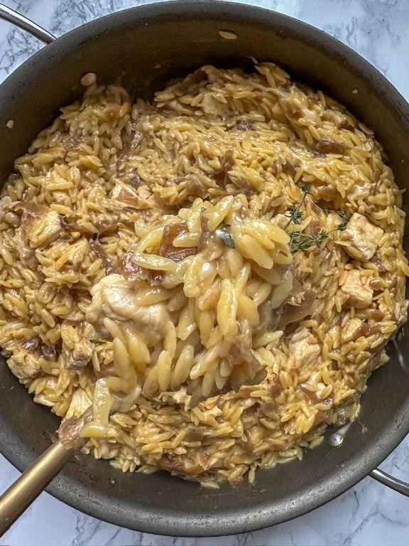Cheesy Orzo with Caramelized Onions and Gruyère