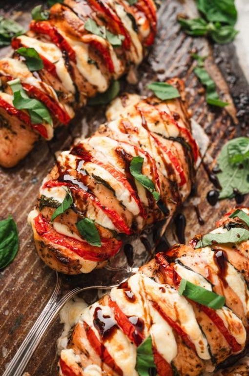 Chicken Caprese Stuffed with Fresh Tomatoes and Mozzarella