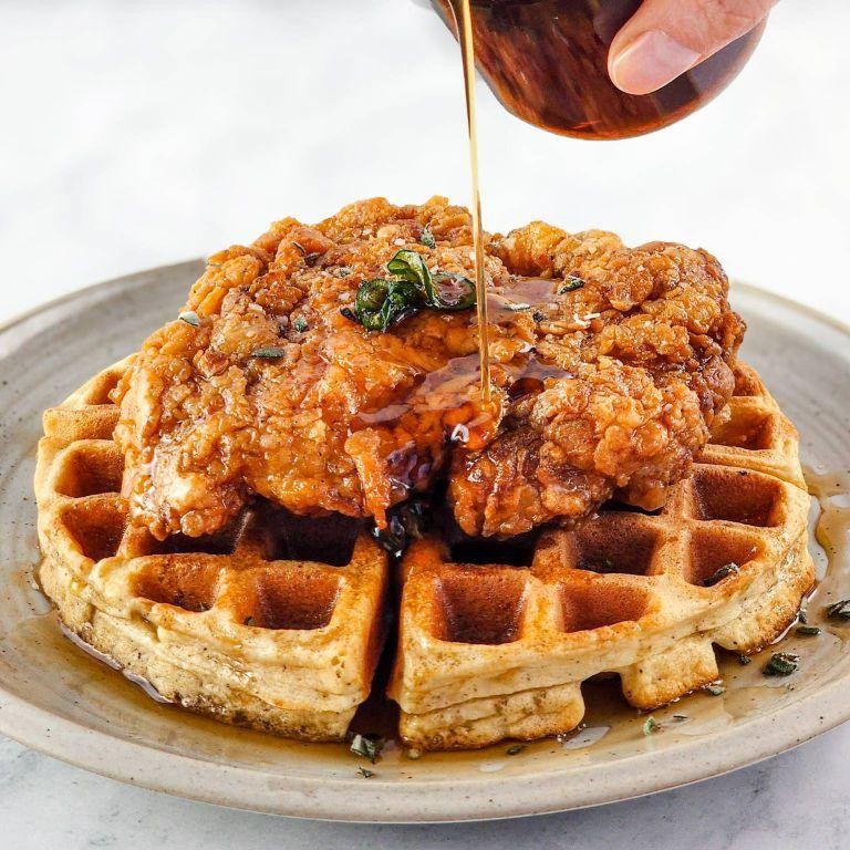 Chicken and Waffles with Maple Syrup