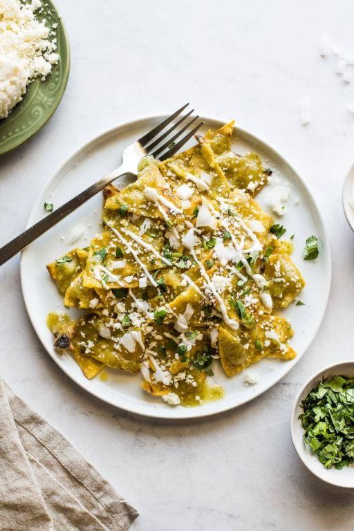 Chile Verde Chilaquiles with Cotija Cheese