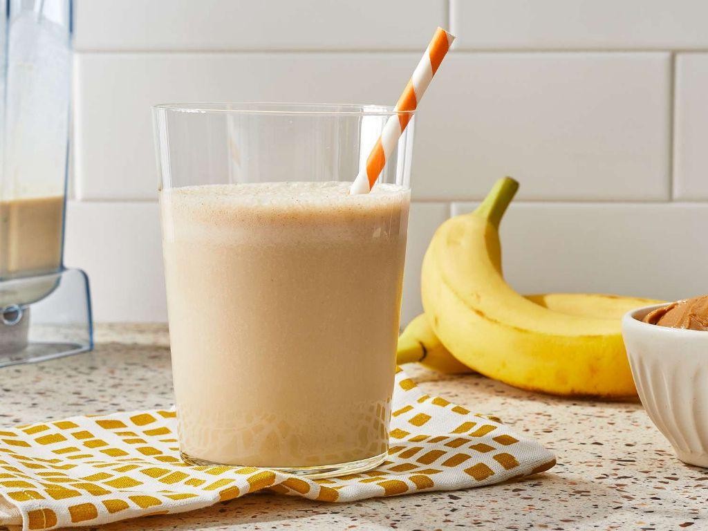 Chilled banana and peanut butter smoothie
