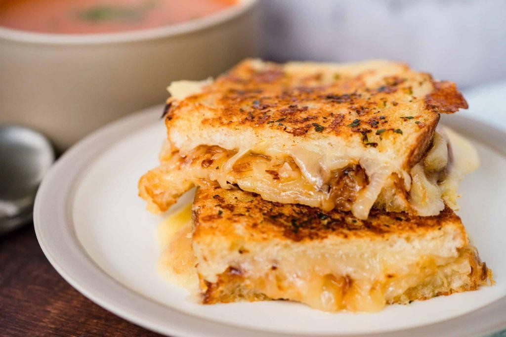 Ciabatta Grilled Cheese with Cheddar and Caramelized Onions