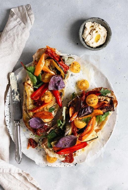 Ciabatta Sandwich with Roasted Vegetables and Hummus