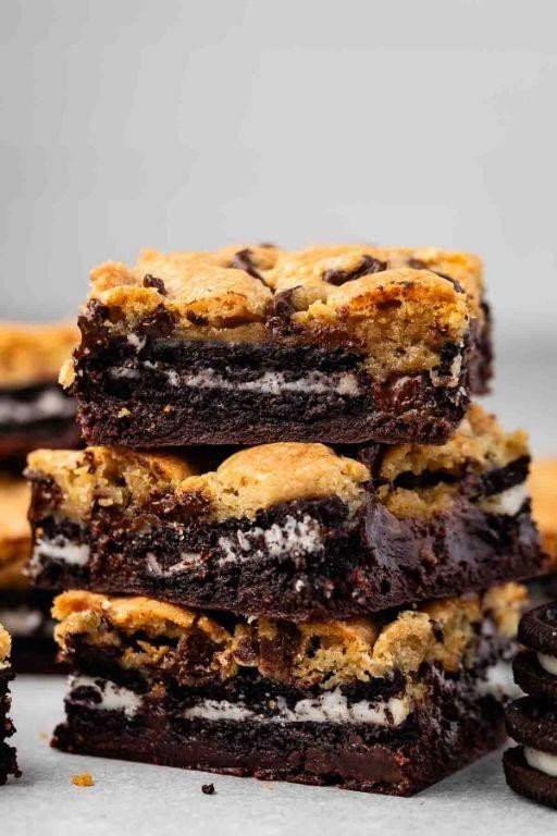Classic Slutty Brownies with Oreo and Chocolate Chip Cookie Layers