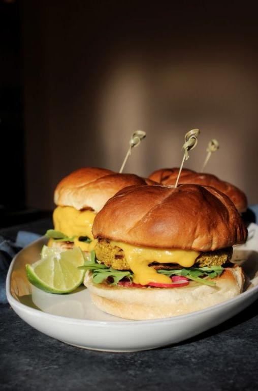 Coconut Curry Chickpea Burgers with Mango Salsa