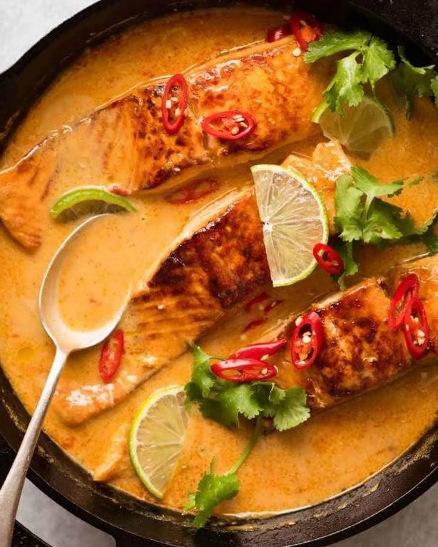 Coconut Curry Poached Salmon