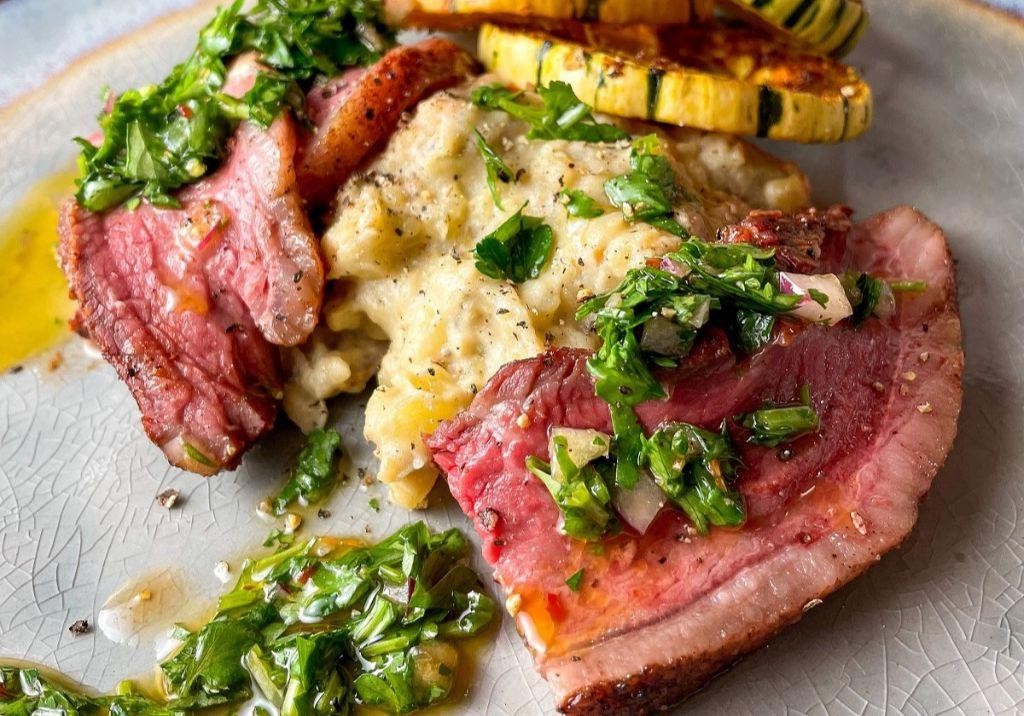 Coulotte Steak with Roasted Garlic Mashed Potatoes