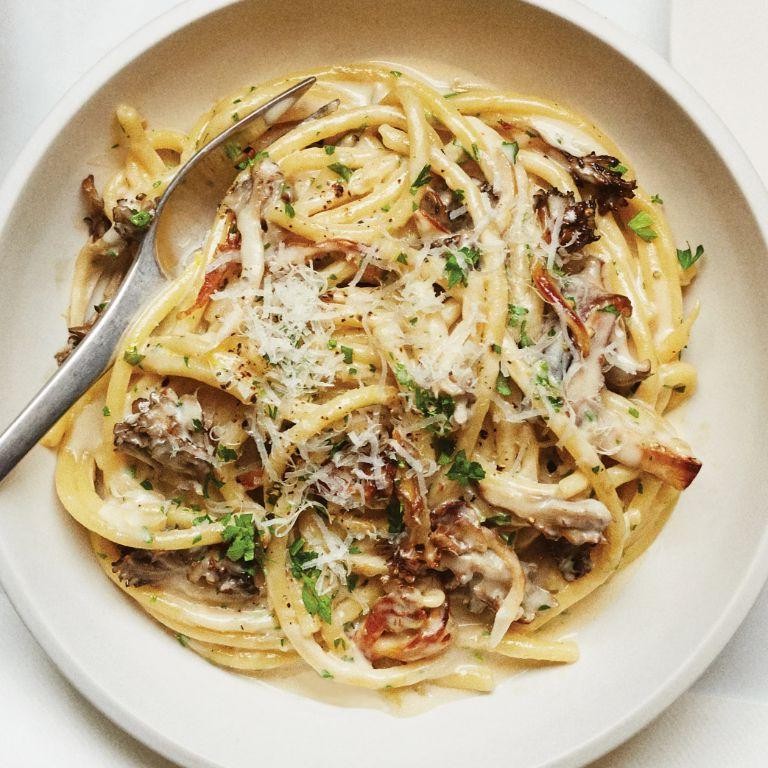 Creamy Tatsoi and Mushroom Pasta