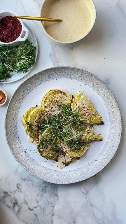Crispy Baked Cabbage with Lemon Tahini Drizzle