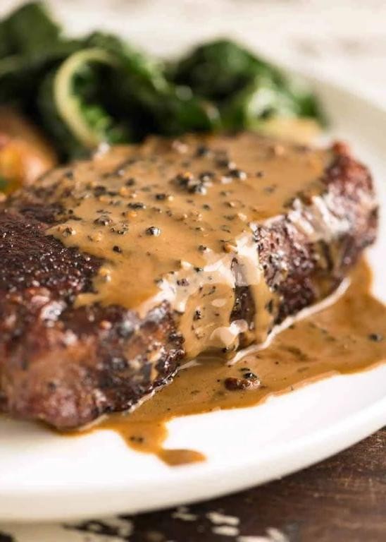 Delmonico Steak au Poivre with Creamy Peppercorn Sauce