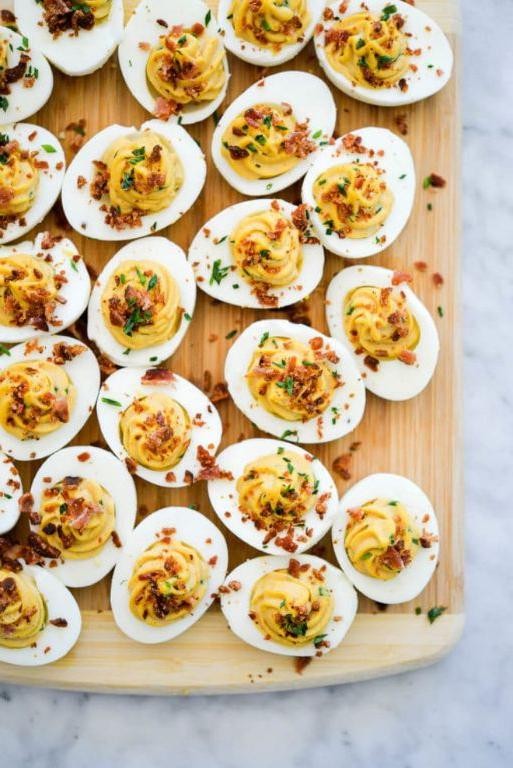 Deviled Eggs with Fresh Herbs and Crispy Bacon