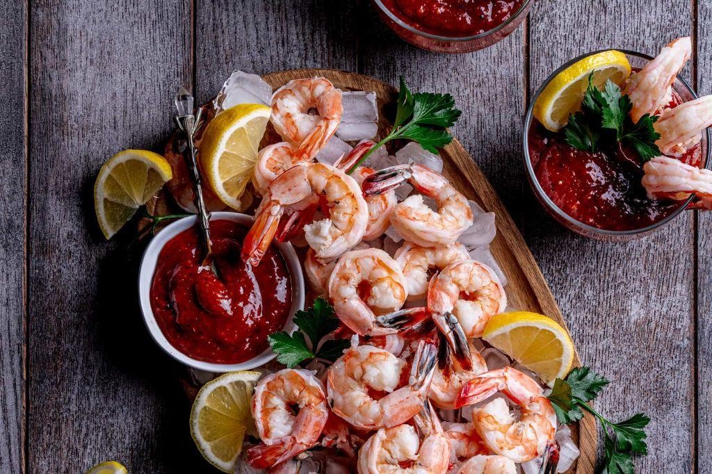 Deviled shrimp cocktail with horseradish sauce