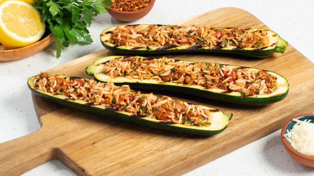 Dirty Rice-Stuffed Zucchini Boats