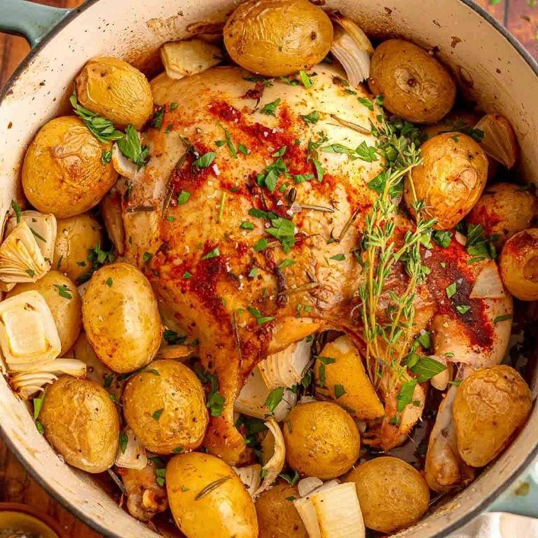 Dutch Oven Garlic Herb Chicken with Potatoes