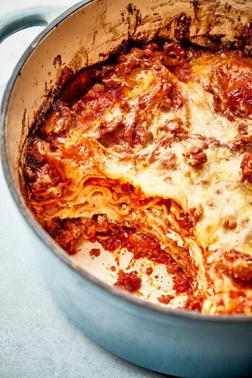 Dutch Oven Lasagna with Homemade Meat Sauce