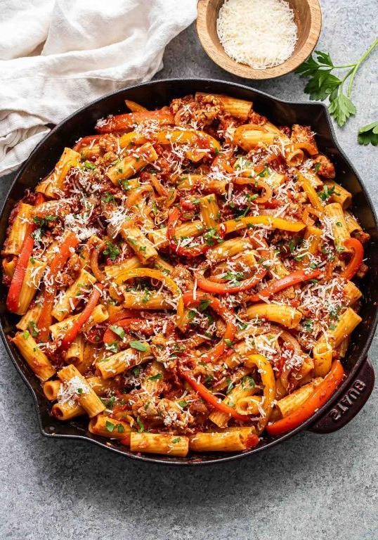 Dutch Oven Sausage and Peppers Pasta