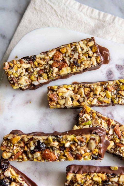 Energy bars with nuts and chocolate
