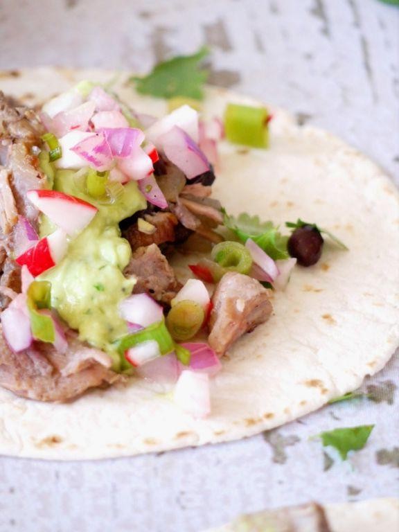 Feijoada Tacos with Pickled Onions and Lime Crema