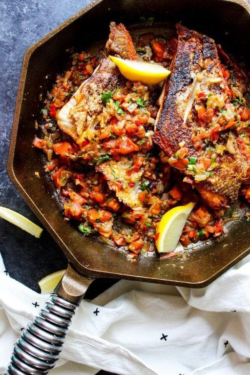 Fried Red Snapper with Roasted Red Pepper Sauce