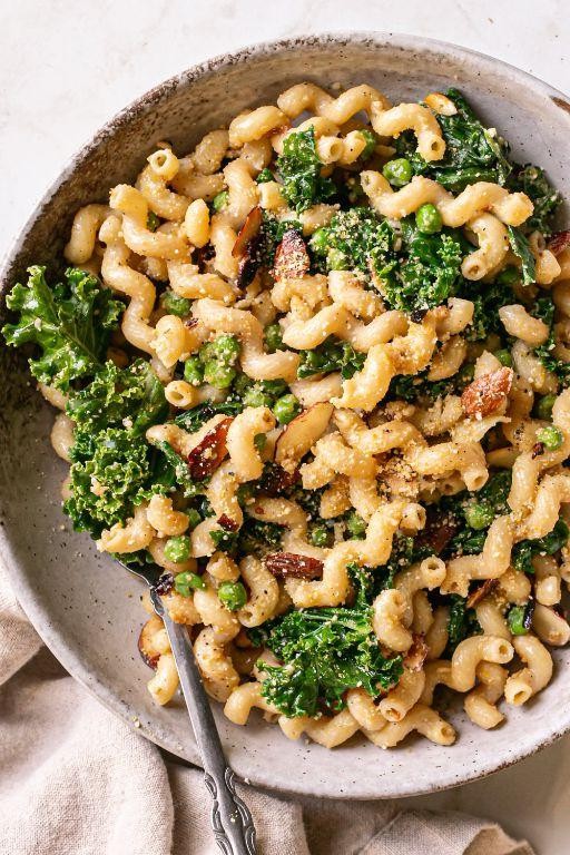 Garlicky lactation pasta with kale and Parmesan