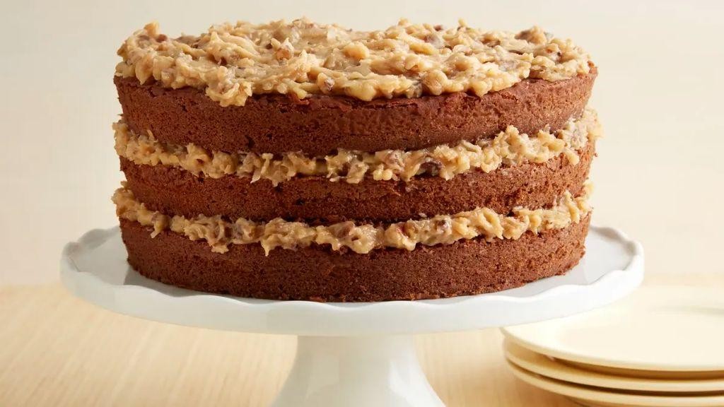 German Chocolate Punch Bowl Cake with Coconut Pecan Frosting