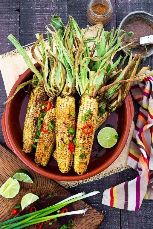 Ghee-basted grilled corn on the cob