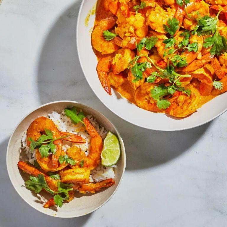 Ghee-toasted coconut shrimp curry