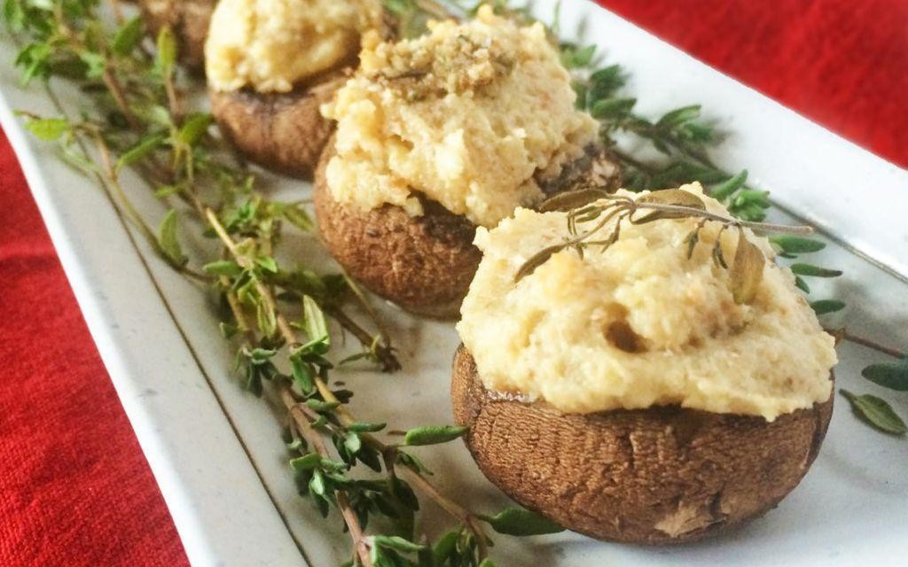 Ghostly Cashew Cheese Stuffed Mushrooms