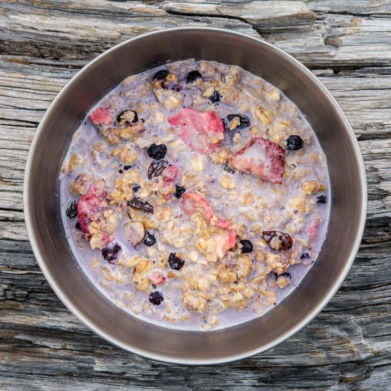 Granola with powdered milk and berries