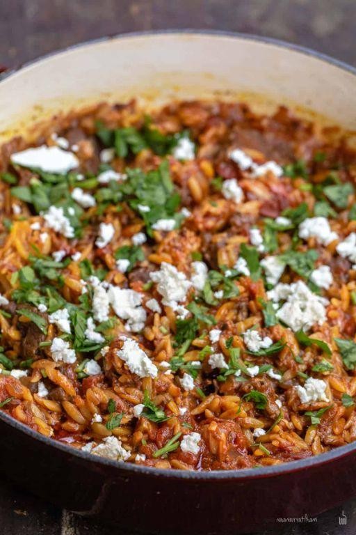 Greek Lamb Stew with Orzo and Feta