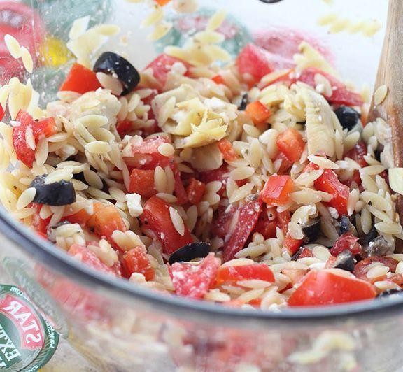 Greek Orzo Salad with Red Wine Vinaigrette