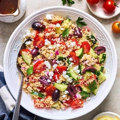 Greek Quinoa Salad with Cucumber and Tomatoes
