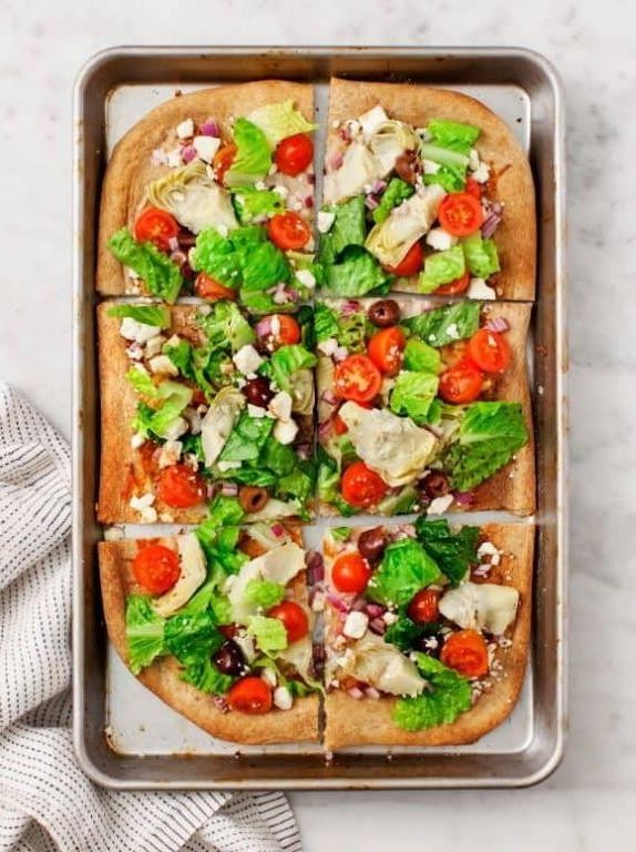 Greek Salad Pizza on Flatbread