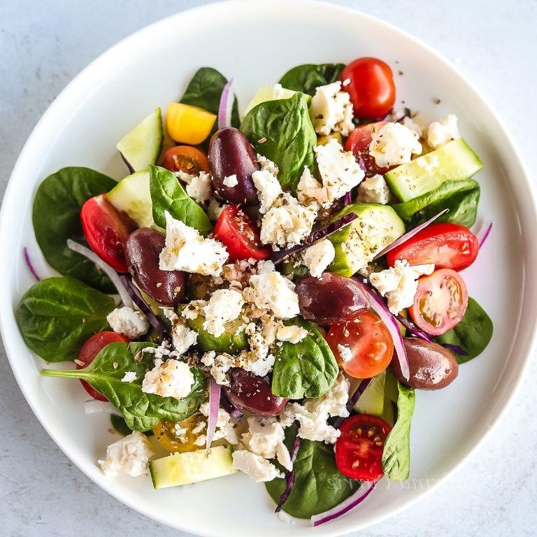 Greek Spinach Salad with Lemon-Garlic Dressing