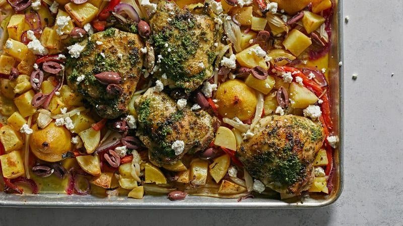 Greek-Style Baked Chicken Legs with Olives and Feta
