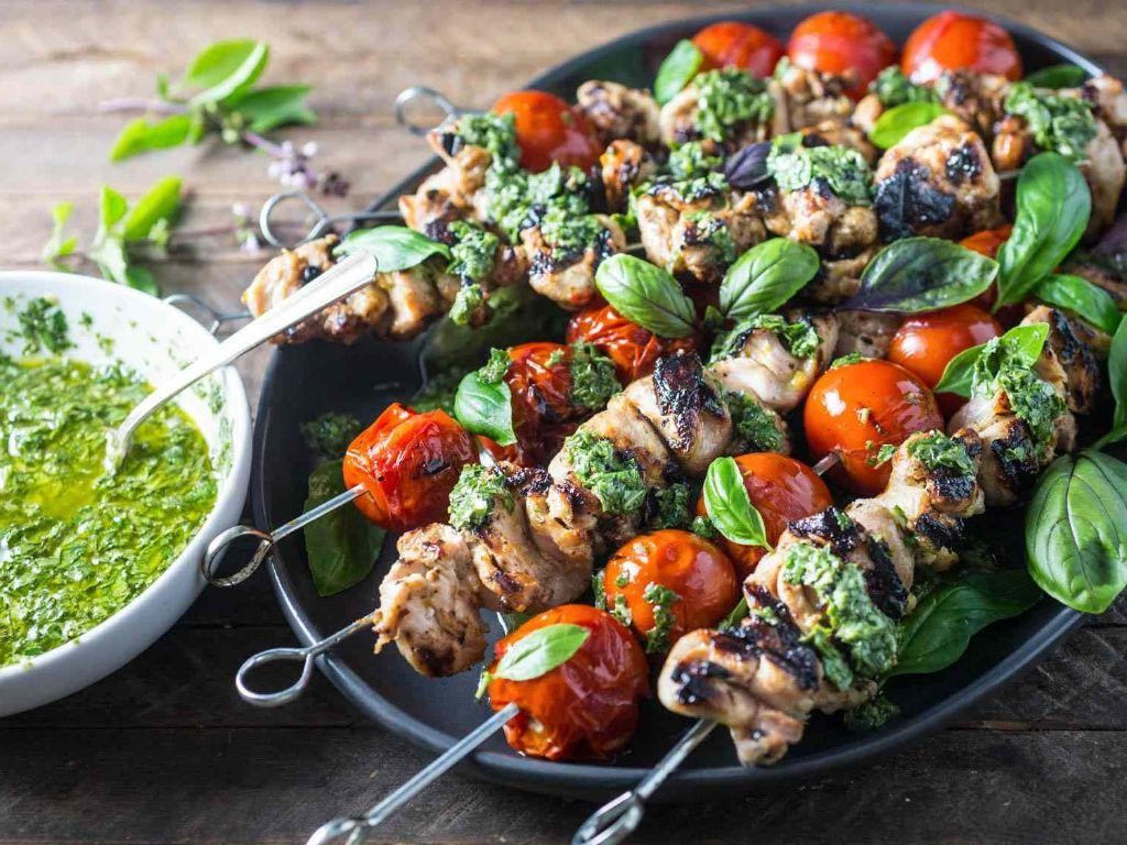 Grilled Chicken and Tomato Skewers with Herb Marinade