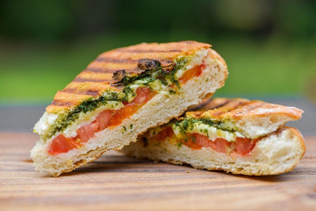 Grilled Ciabatta Panini with Mozzarella and Pesto