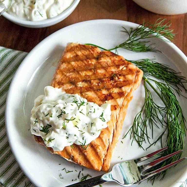 Grilled Flounder with Dill Yogurt Sauce