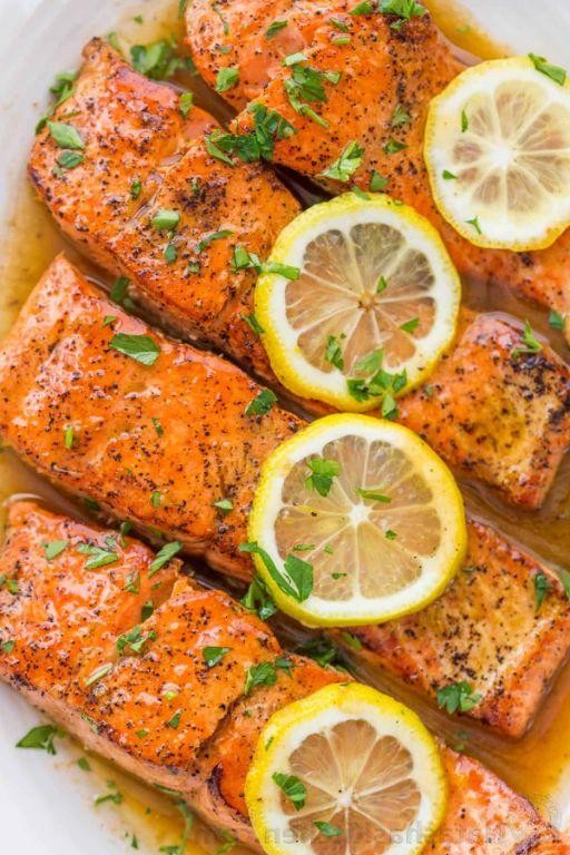 Grilled King Salmon with Lemon Butter Sauce