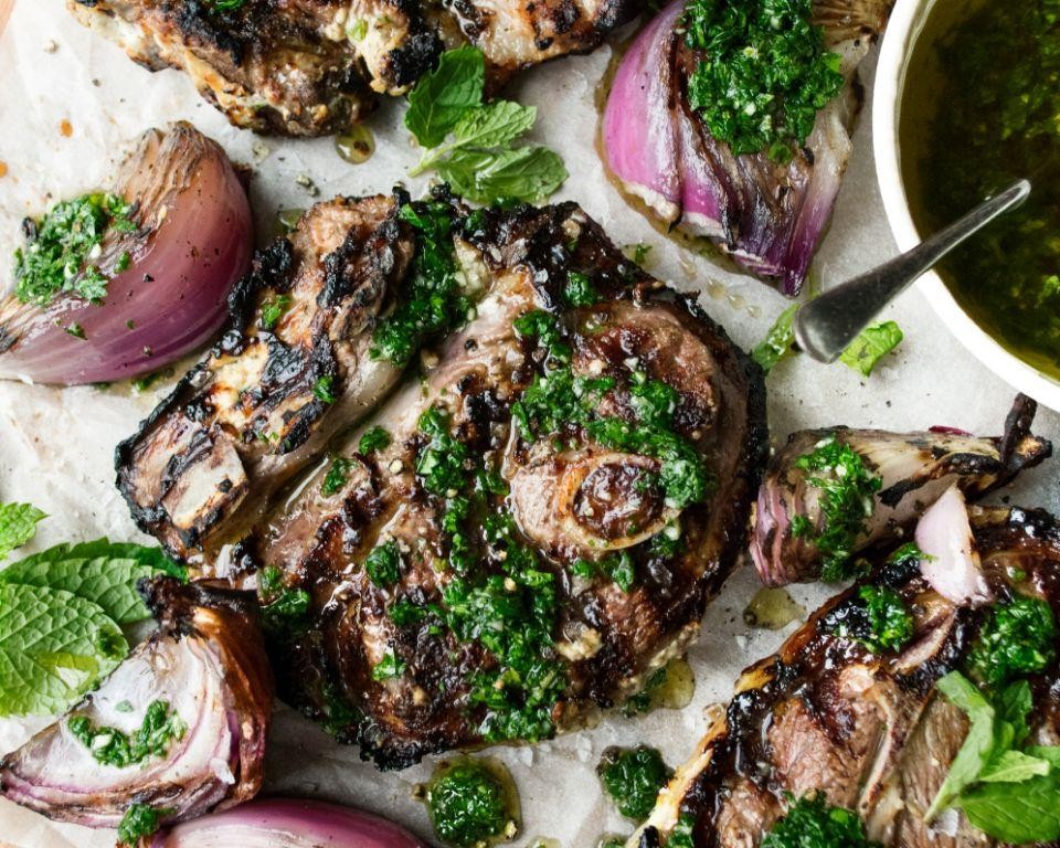 Grilled Lamb Loin with Mint Chimichurri